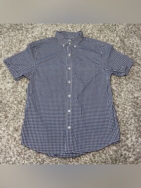 OLD NAVY Classic Navy Blue White Plaid Short-Sleeve Button-Down Shirt Size Med